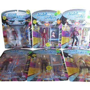 Star Trek Next Generation 6 Bridge Crew Figures - Picard Riker Data Crusher ....